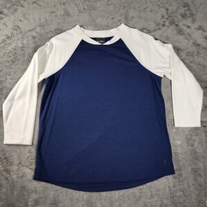 Belyn Key Women's Small Hybrid Pullover Raglan 3/4 Sleeve Ink Chalk Navy White